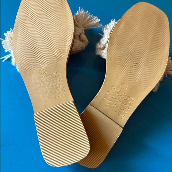 Leather Cream and Tan Bohemian Fringe Sandals - Picture 5 of 5